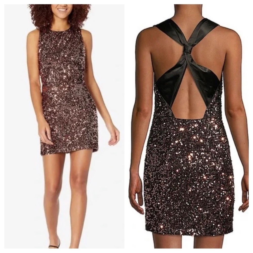 New! Milly Vivi Sequined Sleeveless Mini Dress black gold 31718